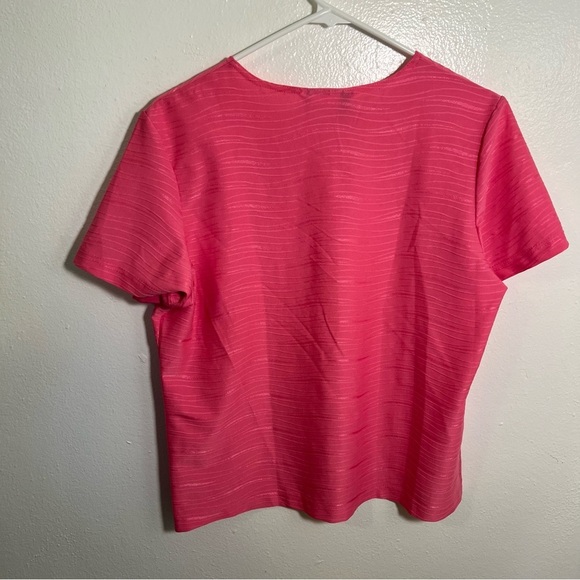 Vintage N Touch Short Sleeve Blouse Pink Textured Stripe L - Picture 6 of 9
